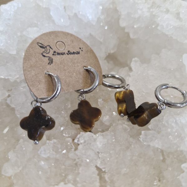 boucle d'oreille fleur oeil de tigre