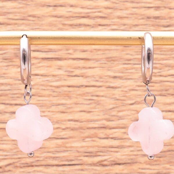 boucle d'oreille fleur quartz rose