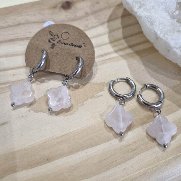 boucle d'oreille fleur quartz rose