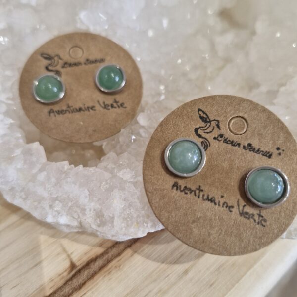 boucle d'oreille sertie aventurine verte