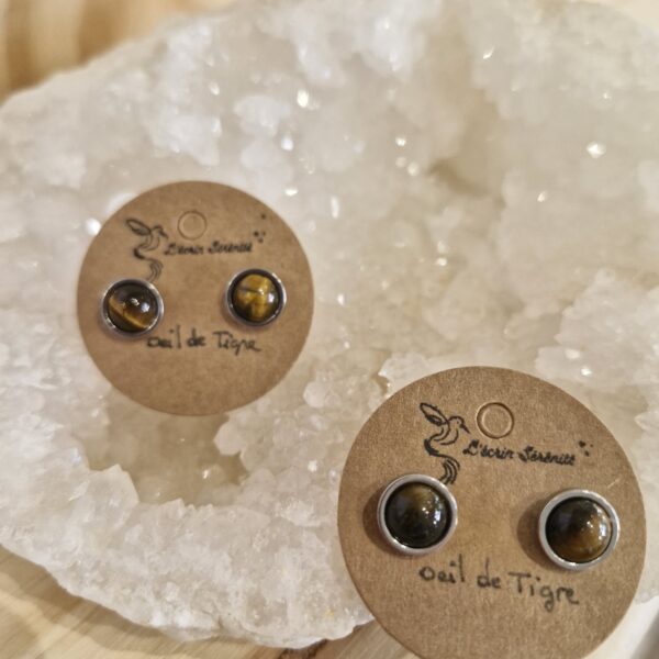 boucle d'oreille sertie oeil de tigre